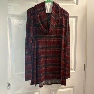 Maurices Women's Purple/Brown Multicolor Cowl Neck Open Back Sweater - Sz L